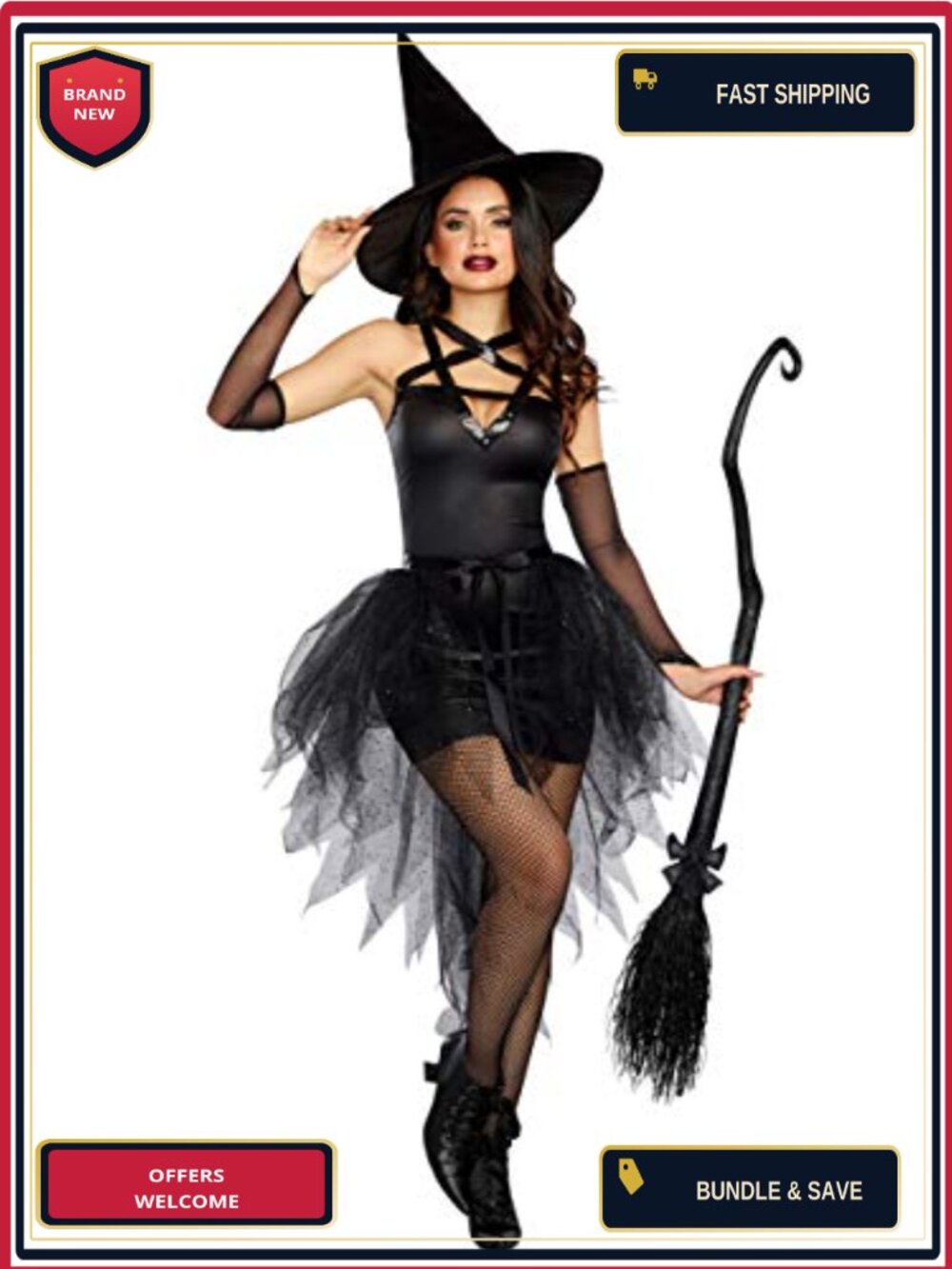 Wicked Witch Costume Set Dress Gloves Hat Skirt Adult Halloween